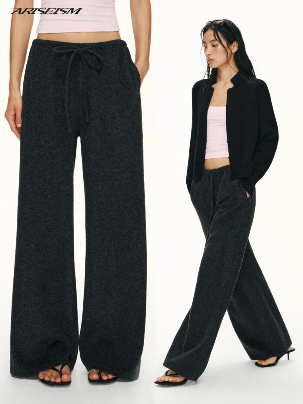 ARISEISM MAYA Dark Gray Wide Leg Relaxed Fit Pants - Like New